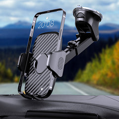 Car Phone Holder with Suction Cup Base and Carbon Fiber Pattern